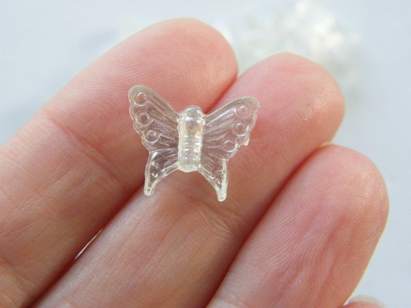 50 Butterfly bead white AB acrylic AB249