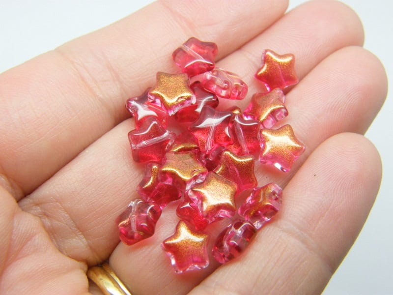 30 Star beads AB red glass AB269