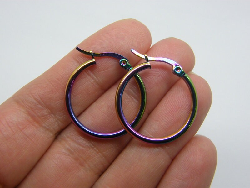 4 Stainless steel earring hoops 25mm multi colour 20JM