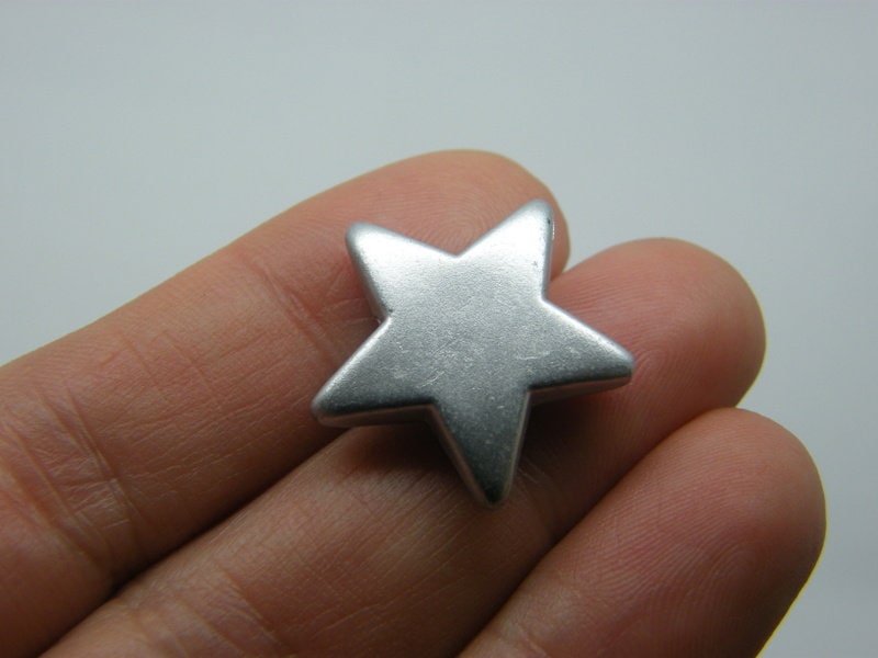30 Star silver metallic  beads acrylic BB612  - SALE 50% OFF