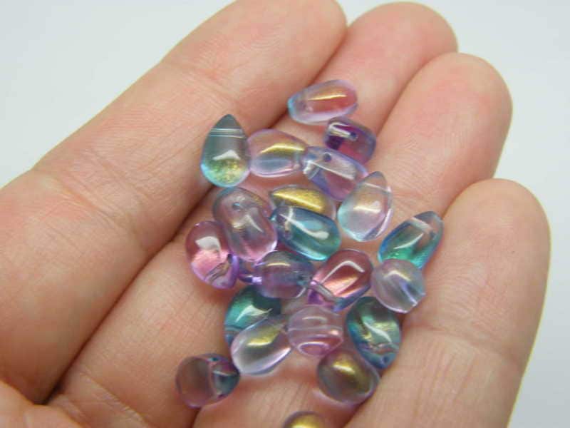 20 Mermaid tear blue purple glass beads FF613