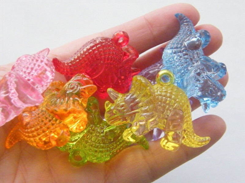 6 Dinosaur Triceratops pendants random mixed acrylic A
