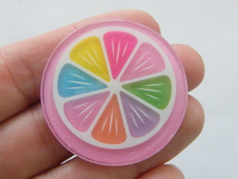 8 Lemon fruit embellishment cabochon pink rainbow plastic FD634