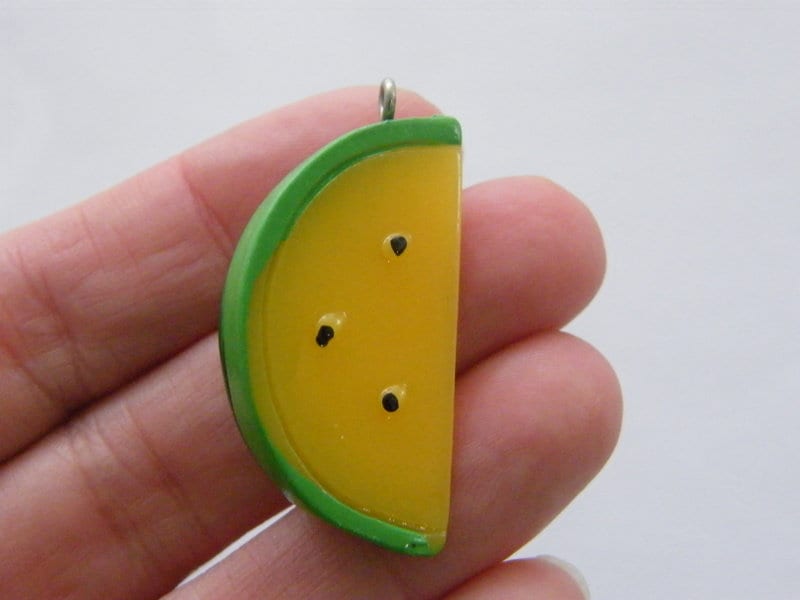 6 Yellow and green watermelon pendants resin FD507 - SALE 50% OFF