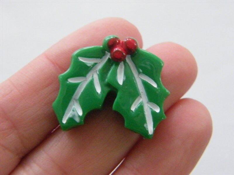 6 Holly embellishment cabochons resin CT219