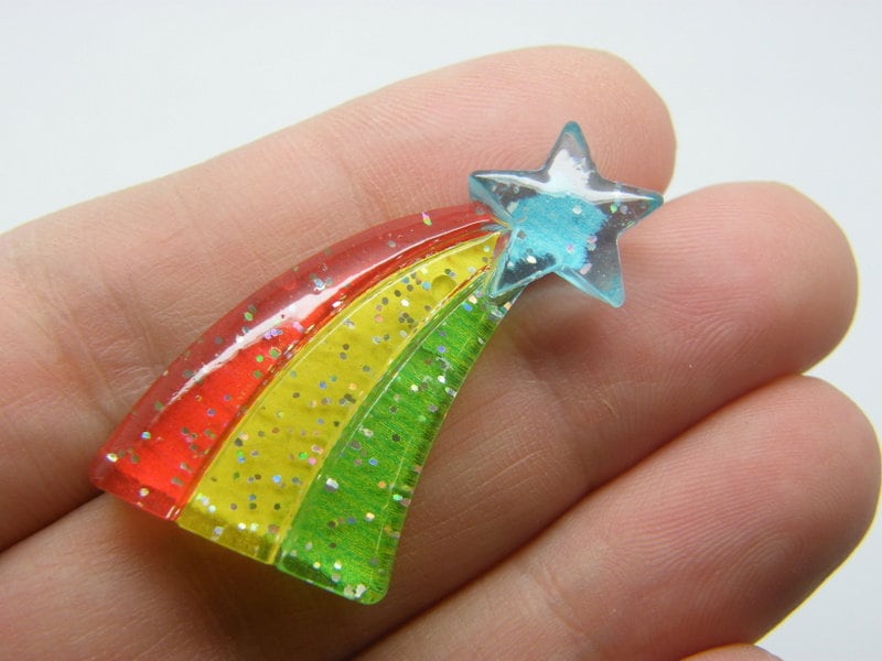 10 Shooting star rainbow embellishment cabochon glitter powder resin S237