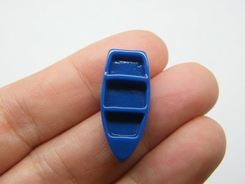 8 Row boat embellishment cabochons miniature blue resin TT32