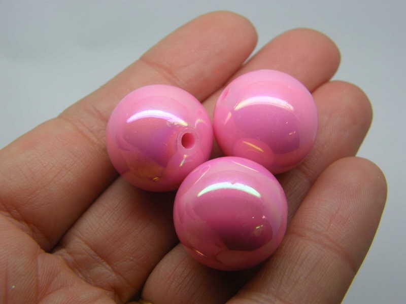 10 Beads 20mm pink AB acrylic AB605  - SALE 50% OFF