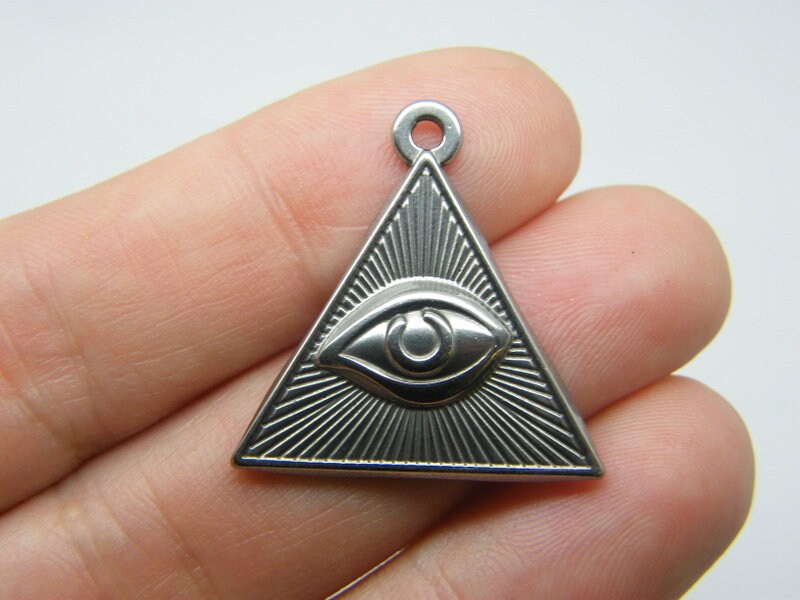 2 All seeing eye  pendants silver tone stainless steel WT6
