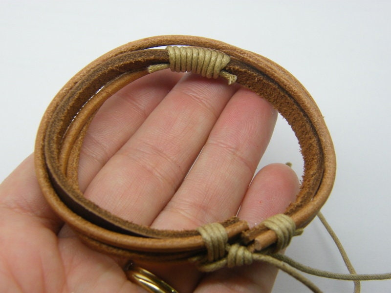 BULK 10 Brown leather and cord bangle bracelets  NB23