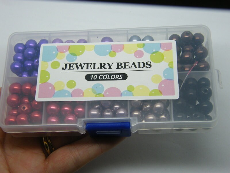 1 Box dark colours beads 8mm imitation pearl