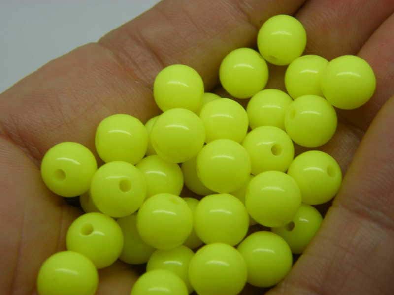 100 Yellow neon beads 8mm round acrylic BB490
