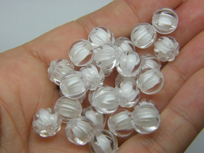 50 Pumpkin beads clear white 10mm acrylic HB4 - SALE 50% OFF