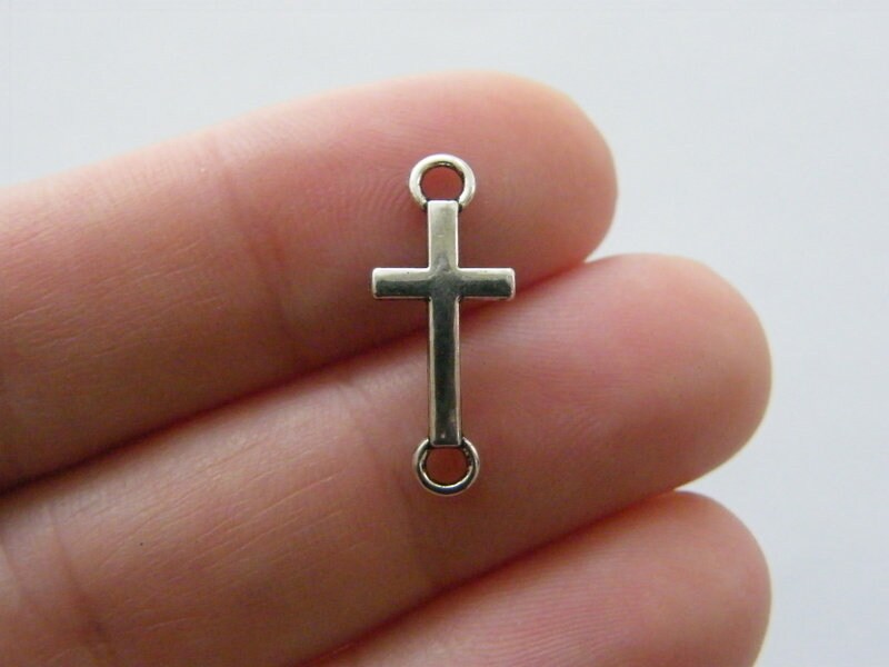14 Cross connector charms antique silver tone C91