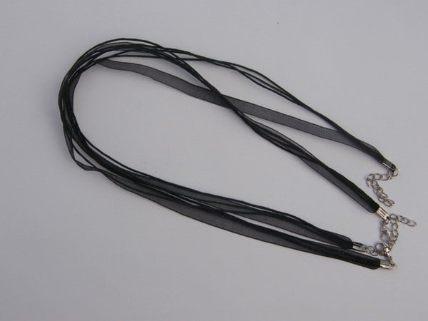 5 Black ribbon voile necklace cords 46cm 18"