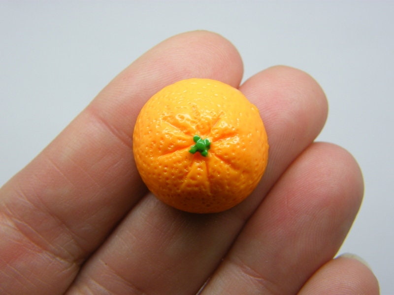 12 Orange halves fruit embellishment cabochon orange green resin FD604
