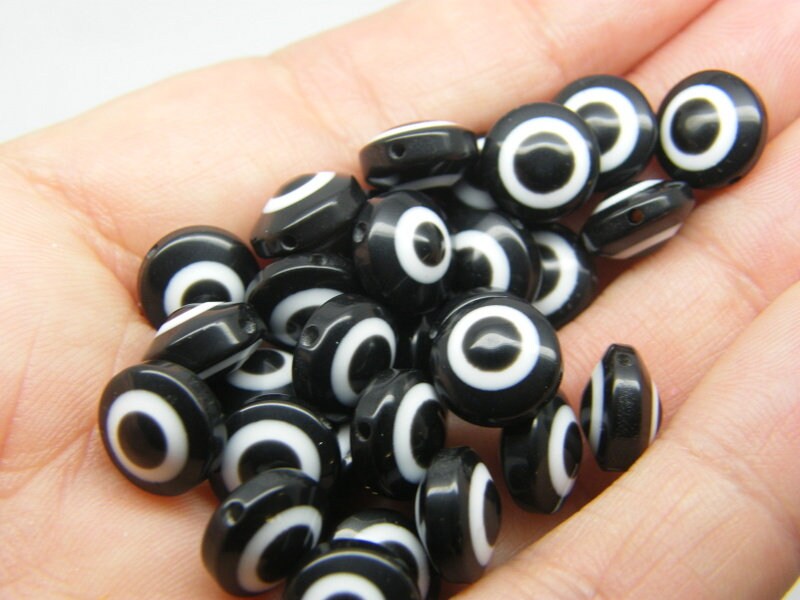50 Evil eye 10mm beads black resin AB278  - SALE 50% OFF