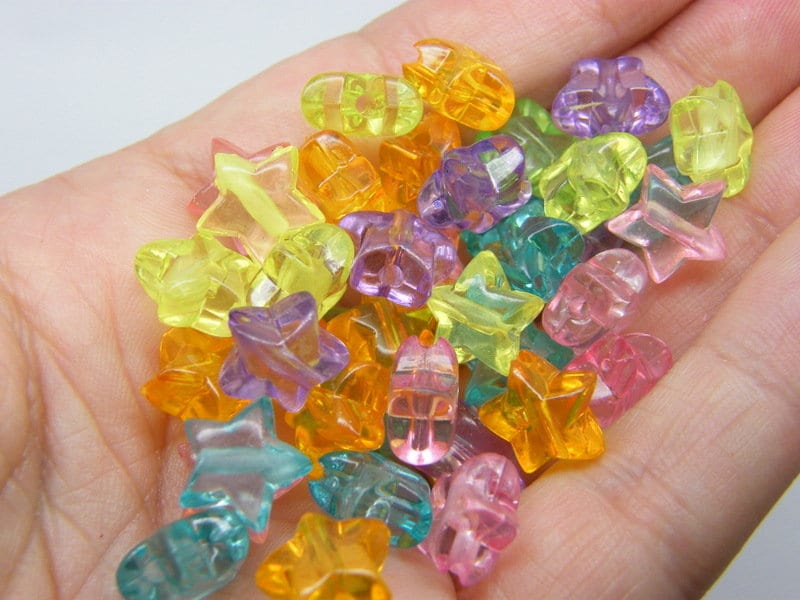 100 Star beads random mixed transparent acrylic BB690 - SALE 50% OFF