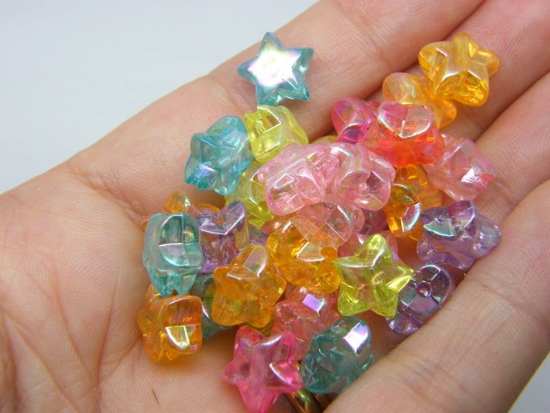 100 Star beads random mixed AB transparent acrylic BB689 - SALE 50% OFF