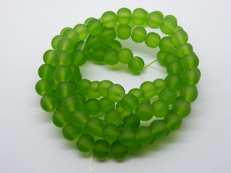 100 Green beads 8mm frosted glass B221 - SALE 50% OFF