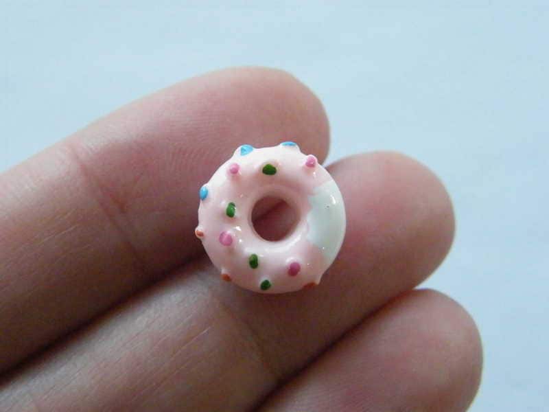 10 Donut embellishment cabochons  white and pink sprinkles resin FD100