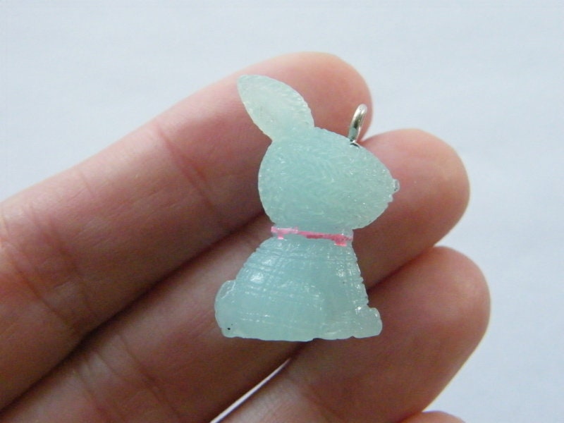 8 Rabbit bunny Easter charms blue resin A202