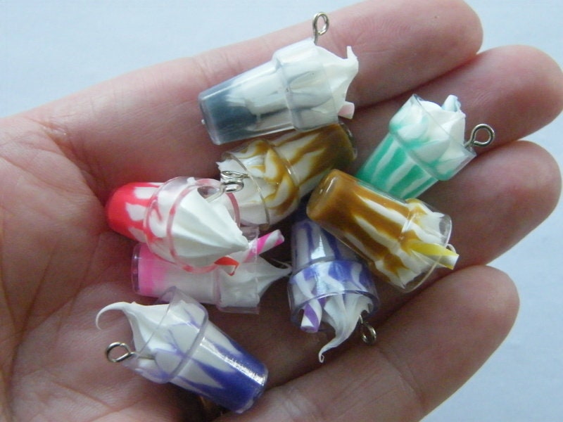 8 Ice cream soft serve cup  pendants random mixed acrylic FD646