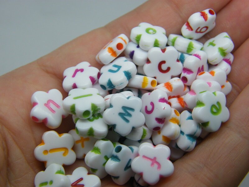100 Flower beads alphabet letter RANDOM acrylic  BB638