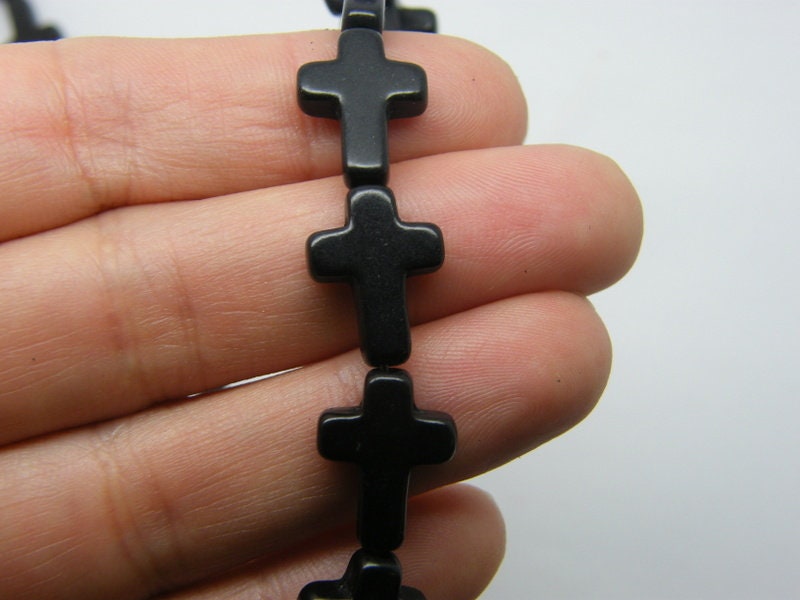 24 Black  cross beads  16 x 12 x 3.5mm C109