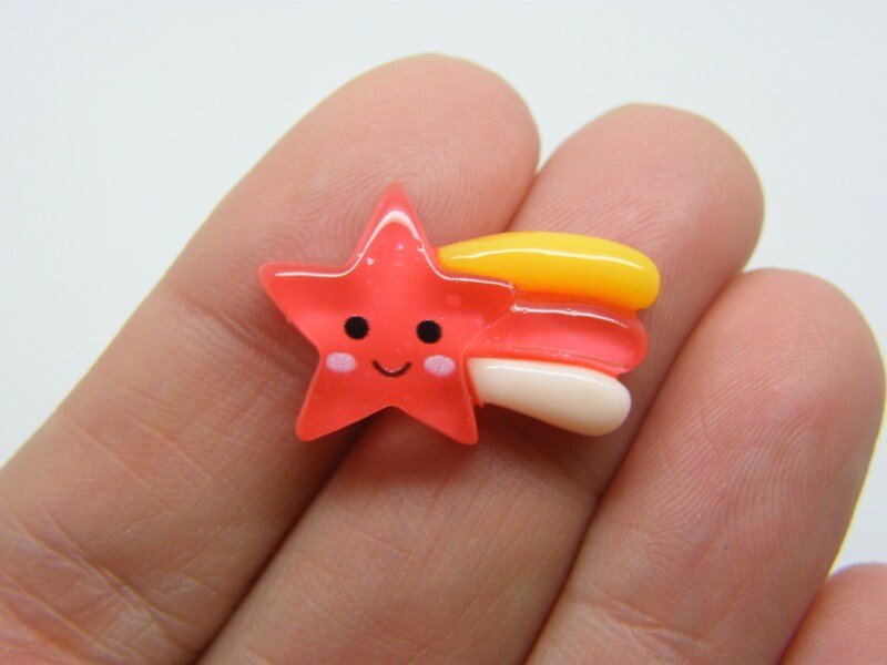 8 Shooting star embellishment cabochons red resin S242