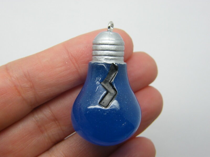 2 Light bulb blue pendants resin P365