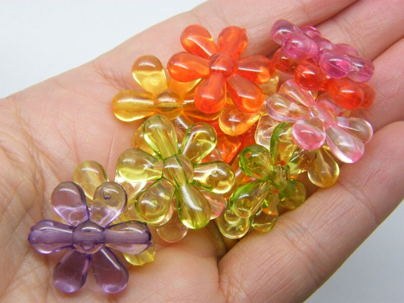 20 Flower beads transparent random mixed acrylic BB686