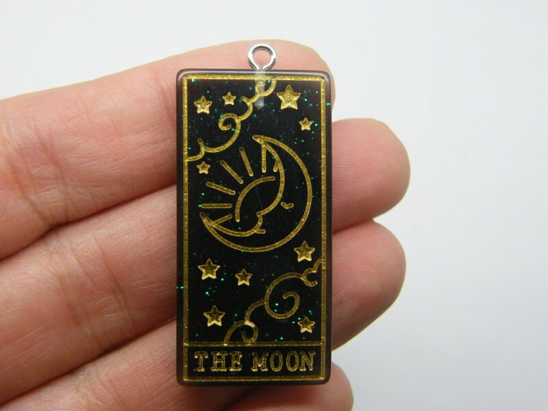 1 The moon tarot reading card pendant black gold resin HC360