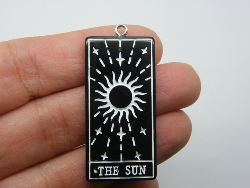 1 The sun tarot reading card pendant black  white resin HC354