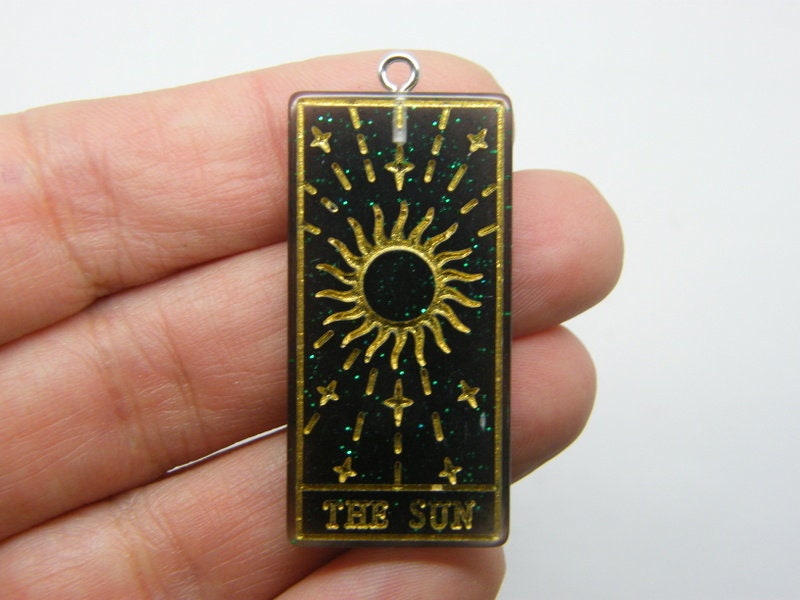 1 The sun tarot reading card pendant black gold resin HC359