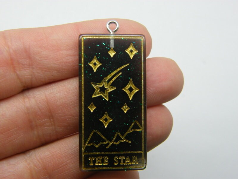 1 The star tarot reading card pendant black  gold resin HC362