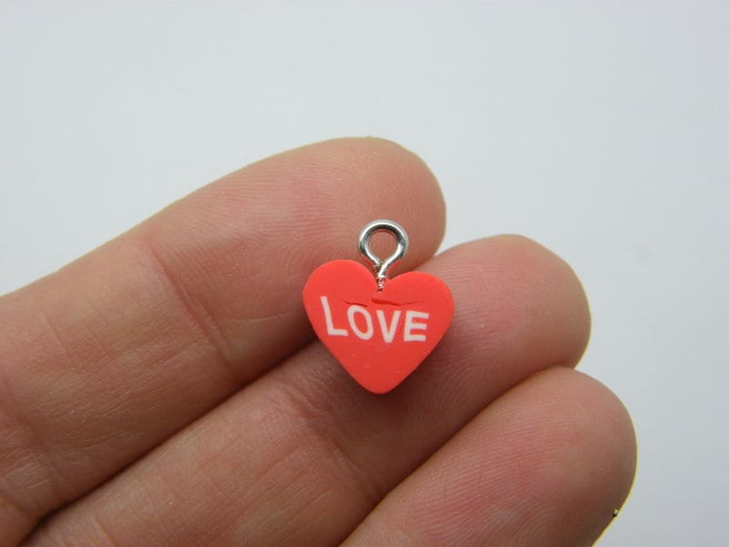 20 Heart love charms red white polymer clay H59