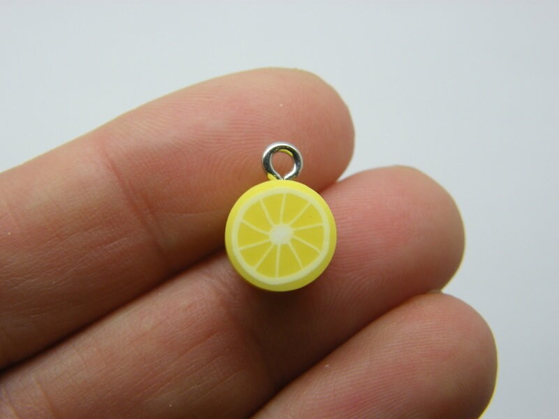 10 Lemon slice charms yellow white polymer clay FD680