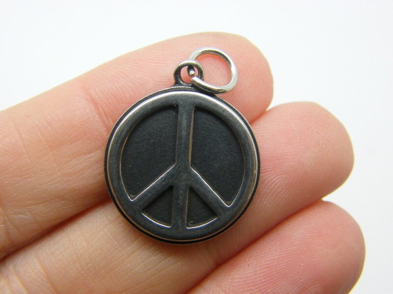 1 Peace symbol charm dark silver tone stainless steel P347