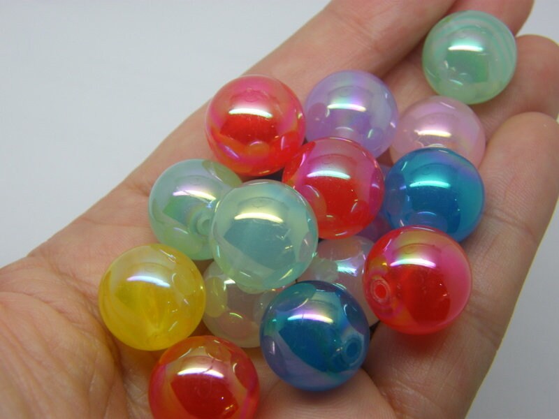 20 Imitation jelly beads 16mm random mixed acrylic BB656
