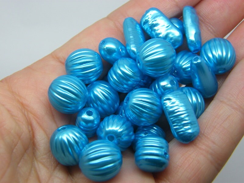 50 Mixed imitation pearl blue acrylic beads BB703 - SALE 50% OFF