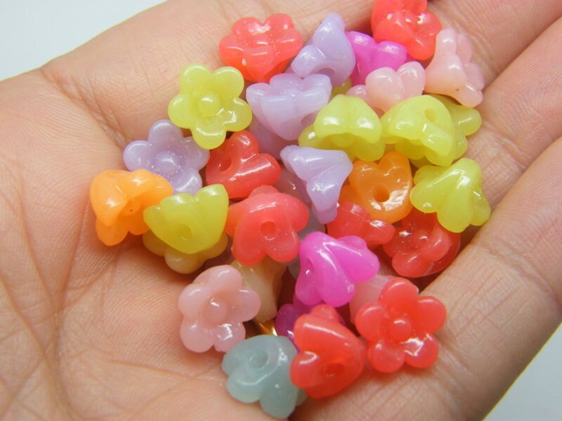 100 Flower beads random mixed imitation jelly acrylic BB715  - SALE 50% OFF