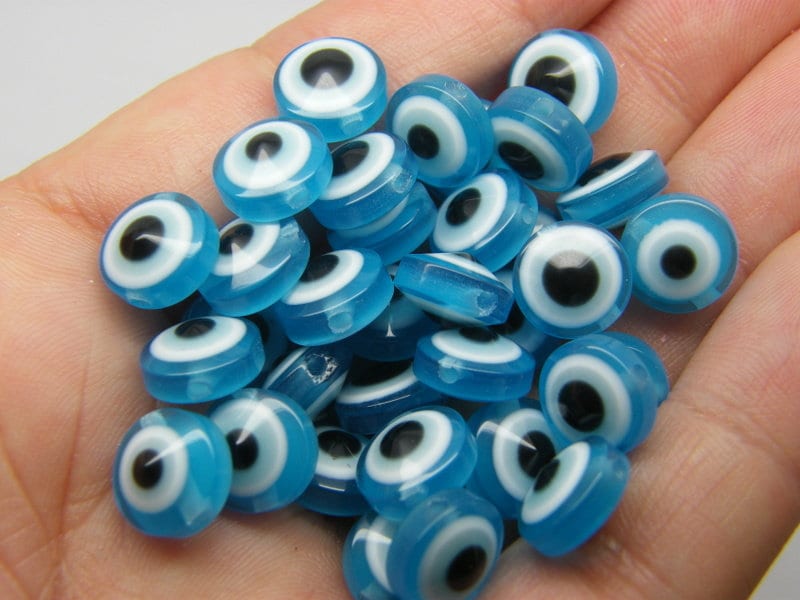 50 Evil eye 10mm beads sky blue resin AB277