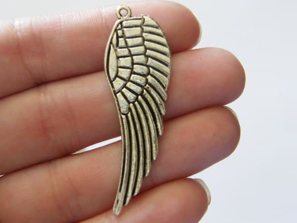 2 Angel wing pendants antique silver tone AW5