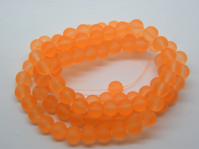 100 Bright orange beads 8mm frosted glass B220