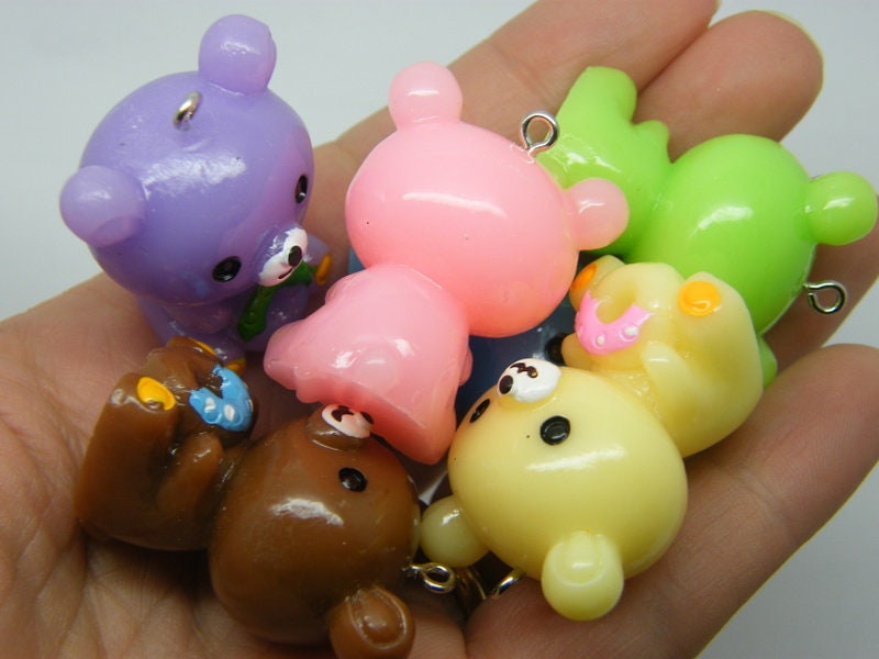 4 Bear pendants acrylic random colour A - SALE 50% OFF