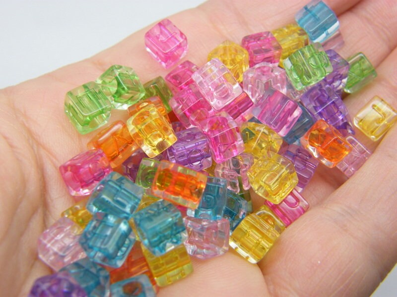 100 Square beads random mixed transparent acrylic BB745 - SALE 50% OFF