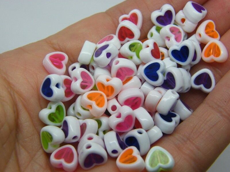 100 heart beads random mixed acrylic AB280 - SALE 50% OFF
