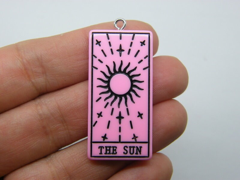 1 The sun tarot reading card pendant pink black resin HC387