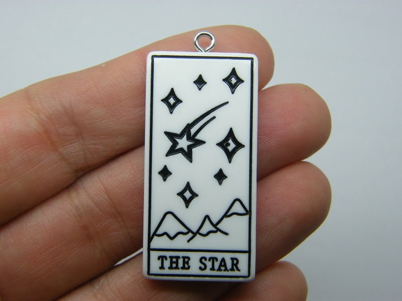 1 The star tarot reading card pendant black  white resin HC391